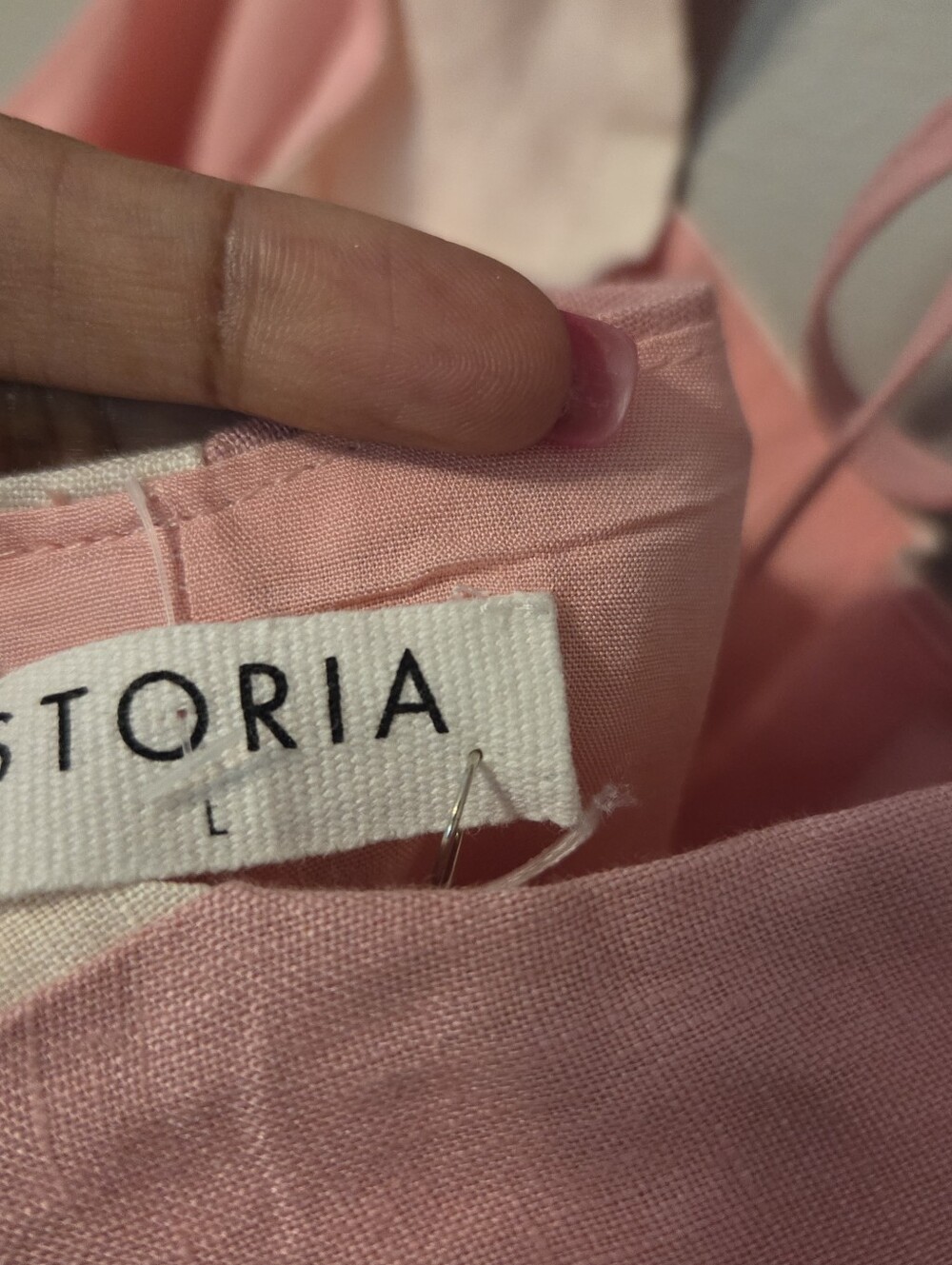 STORIA The Color Block Linen Women's Mini Boho Dress In Pink & Light Pink Sz L - Picture 6 of 8